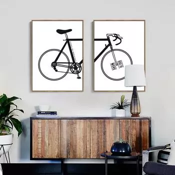 Велосипед Творческая декоративная картина на холсте Северная скандинавская современная минималистичная подвесная живопись Холст Плакаты и принты Детская комната 21*30cm