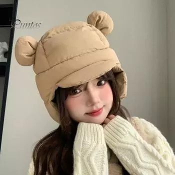 Велосипедная хлопковая шапка с ушами, регулируемым ремешком для подбородка, легкая зимняя ветрозащитная женская шапка для катания на лыжах и езды на велосипеде, защита ушей бежевый