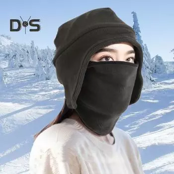 Велосипедная защитная шапка для лица, теплая, зимняя, для холодной погоды, ветрозащитная, для мужчин и женщин, для катания на лыжах, езды на мотоцикле, 2-в-1, шапка-бини с капюшоном чёрный