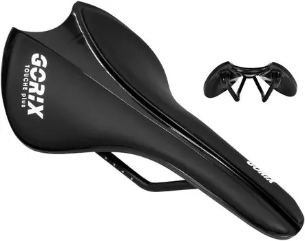 Велосипедное седло GORIX Ultra Round Wide Seat Waterproof PU Shock Road Cross Cyclocross и другие велосипеды, легкое, форма, (GX-TOUCHE), Стильный, чёрный