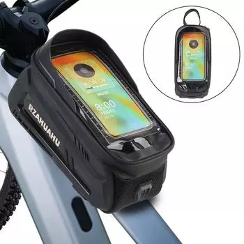 Велосипедные аксессуары Велосипедная сумка Сумка на верхнюю раму с солнцезащитным козырьком Велосипедная сумка Чехол для телефона с сенсорным экраном Велосипедные аксессуары Сумка для горного велосипеда Водонепроницаемая Black