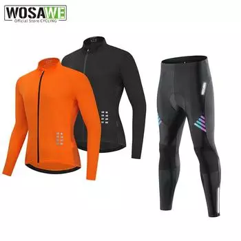 Велосипедные комплекты WOSAWE Мужские трикотажные брюки с гелевой подкладкой и длинными рукавами Велосипедная одежда M чёрный