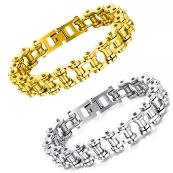 Велосипедный браслет Модный мужской хип-хоп Титановая сталь Индивидуальный мужской мотоциклетный браслет золотой