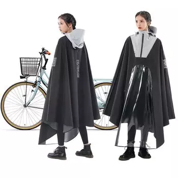 Велосипедный дождевик большой для прозрачного дождя Дождь Дождь Дорожный простой [Josyorn] Плащ, Пончо, Размер, Школа, Унисекс, Женщины, Мужчины, Козырек, Водонепроницаемый, чёрный