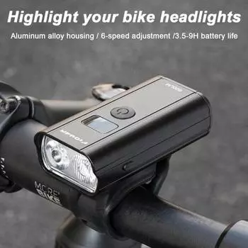 Велосипедный фонарь IPX4 Водонепроницаемый цифровой дисплей Супер яркий USB перезаряжаемый Регулируемый легкий Ночная езда по дороге Велосипедная фара Светодиодная лампа чёрный