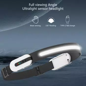 Велосипедный фонарь с датчиком трансграничных волн, легкий и долговечный, поддерживает быструю зарядку, звонки по Bluetooth, рыбалку, уличные фары Black
