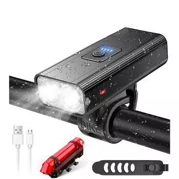 Велосипедный фонарь с USB-зарядкой, большой емкости, 1000 люмен, 6 режимов затемнения, яркий дальний свет, индикатор уровня заряда батареи, оснащен подсветкой