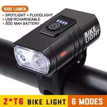 Велосипедный фонарь T6 LED USB перезаряжаемый велосипедный фонарь 6 режимов MTB фонарик велосипедная фара для велоспорта передняя фара велосипеда чёрный