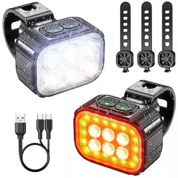 Велосипедный фонарь TattiOut, небольшой, передний и задний, перезаряжаемый, водонепроницаемый, IP65, USB, модернизированный, светодиодный, яркий, 1100 мАч, 350 люмен, 5 режимов освещения