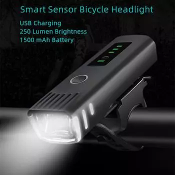 Велосипедный фонарь USB зарядка велосипедный фонарь 250 люмен велосипедные фары фонарик налобный фонарь MTB шоссейный фонарь 1500 мАч ночной езды налобный фонарь чёрный