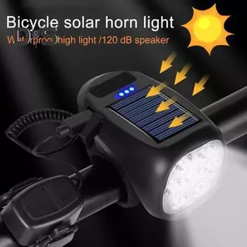 Велосипедный гудок, солнечный тип C, перезаряжаемый, 120 дБ, 600 люмен, суперяркий, линия управления, ночная езда, шоссейный велосипедный фонарь чёрный