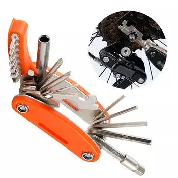 Велосипедный мультитул 21 в 1 Складной велосипедный инструмент для путешествий Велосипедный многофункциональный инструмент Шоссейный велосипедный мультитул Велосипедный инструмент оранжевый
