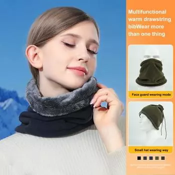 Велосипедный шарф для шеи, ветрозащитный, для холодной погоды, езды на мотоцикле, теплый, многофункциональный, 3-в-1, плюшевый, защитный шарф для лица, завязывающийся на шнурок темно-синий