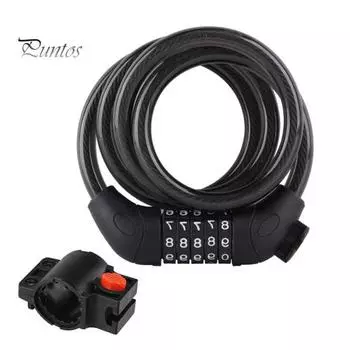 Велосипедный тросовый замок с 5-значным устойчивым к сдвигу ПВХ-покрытием, универсальный противоугонный замок для безопасности велосипедного скутера чёрный