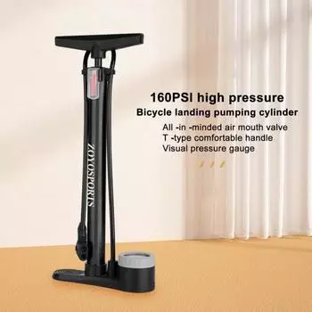 Велосипедный воздушный насос с манометром Т-образная ручка Удобная ручка 160PSI Ручной велосипедный насос для шин Портативный MTB Велосипедный насос для накачивания шин Плавательный кольцевой насос чёрный