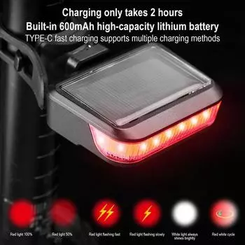 Велосипедный задний фонарь на солнечной энергии Перезаряжаемые велосипедные задние сигнальные фонари Мощный перезаряжаемый велосипедный задний фонарь Задние фонари на солнечных батареях чёрный