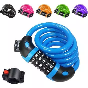 Велосипедный замок, длинный 120 см X 12 мм, тросовый замок с 5-значным смарт-кодом и коляской Bikeblue синий