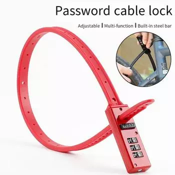 Велосипедный замок с паролем, регулируемая застежка-молния из легированной стали, 3-значный сверхмощный шлем для горного велосипеда, скутера, противоугонный замок, аксессуары для велосипеда красный