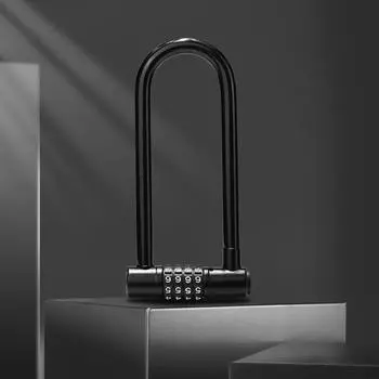 Велосипедный замок U-образный замок для стеклянной двери Парольный замок для двери Навесной замок с защитой от кражи Магазинный U-образный замок Двойной врезной замок чёрный