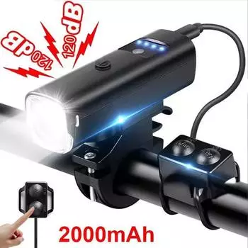 Велосипедный звуковой фонарь, ночник для езды, USB перезаряжаемый фонарик, MTB велосипедная фара, предупредительный велосипедный фонарь с звуковым сигналом 120 дБ чёрный