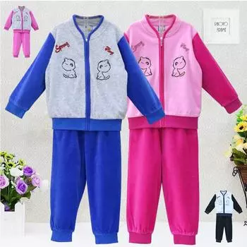 Велюровые рубашки с длинным рукавом и брюки для мальчиков Детская одежда для девочек Little Q для детей 1-4 лет 1T розовый