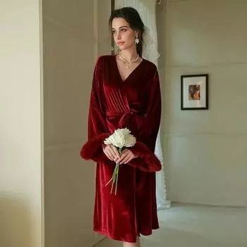 Велюровый элегантный халат-кимоно для леди, осенне-зимний свадебный халат для невесты, теплая ночная рубашка с перьями в стиле пэчворк, домашняя одежда M