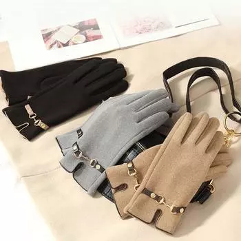 Velvet Chain Women Elastic Driving Gloves German Velvet Mittens Gloves Female Gloves хаки