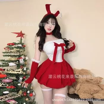 Бархатный Рождественский Сексуальный Костюм Косплей Зайчика Женский Шаль Новогодний Халат Костюм для Сцены Большого Размера average size [80-60kg]