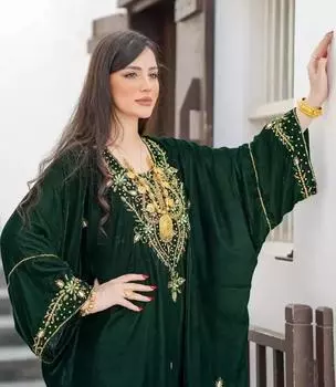 Бархатное платье Фараша кафтан Дубай Абая платье новое исламское марокканское стильное платье XS зелёный