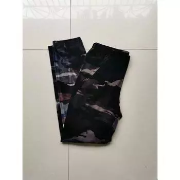 Velvet Fashion Pocket High Waist Pants Pencil Pants Military style camouflage Black S