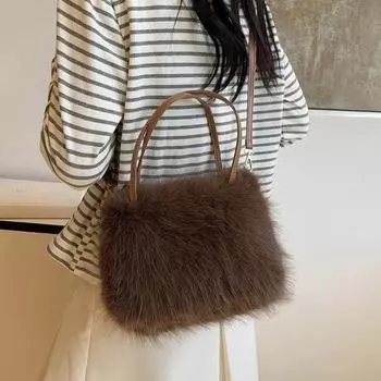 Женская сумка через плечо из бархатного меха, универсальная сумка через плечо, высококачественная сумка-ведро, портативная