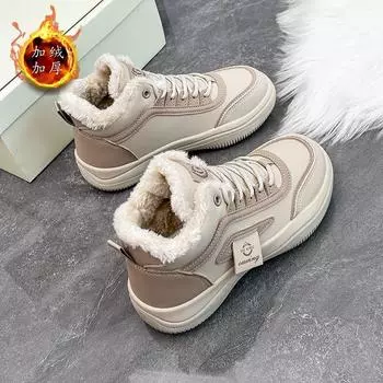 velvet high-top little white shoes for women s 2024 winter new Korean version of warm sports shoes for students ins thick cotton shoes Q815 35 хаки