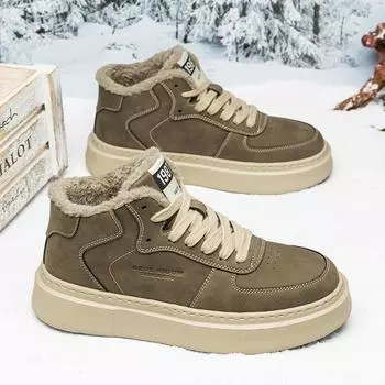 Velvet High-Top Men S Board Shoes Winter Thickened Warm Leather Surface Cold-Proof Outdoor Snow Platform Cotton Shoes Men S Shoes 39