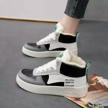 velvet high-top shoes for women s winter students versatile cotton shoes for women, new board shoes for women, sports shoes for women 35