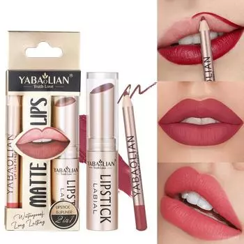 Velvet Lip Liner 2-в-1 Карандаш для губ с антипригарным покрытием Стойкая водостойкая матовая помада Набор из 12-цветных карандашей для губ Косметика для губ