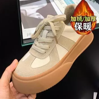 Velvet retro German training shoes for women s 2025 autumn and winter new thin velvet round head thick sole color matching versatile sports and leis 35 хаки