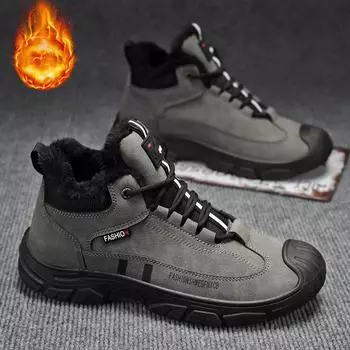 Velvet Warm Cotton Shoes Men s Hiking Shoes Dirt Resistant and Waterproof Boots Retro Suede Men s Boots Soft Soled Wear-resistant Running Shoes 39 чёрный