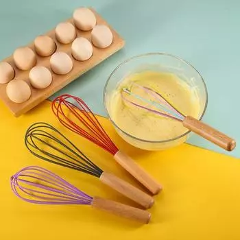 Венчик с деревянной ручкой, удобная ручка, устойчивая к царапинам силиконовая взбивалка для яиц, кухня чёрный