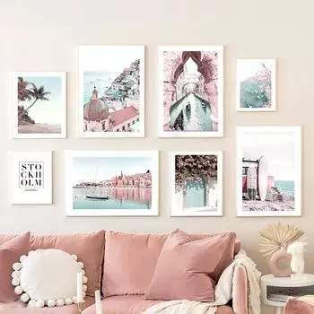 Венецианский канал Сакура пляж пальма дверь настенная живопись на холсте плакаты на скандинавскую тему и принты настенные панно для декора гостиной A4 21X30cm No Framed