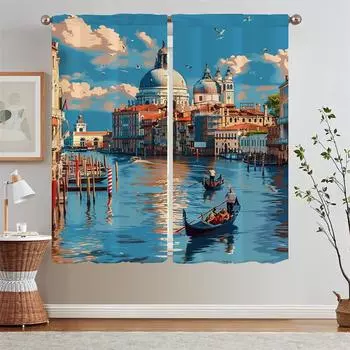 Венеция с голубым небом и белыми облаками. Шифоновые подхваты для штор. Оконные жалюзи. Шторы для кухни. Затемняющие шторы для комнат. Жалюзи. W50xH70cmx2pcs-CL