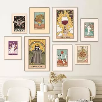 Венера подсолнухи плакат карты Таро настенные художественные фотографии живопись кошка вино пицца абстрактные принты на холсте гостиная домашний декор 21x30cm No Framed