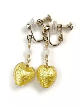 Venetian Glass Heart Gold Foil Moonstone Earrings with Silicone Natural Power Stone A1086 [Cherry] Cover, Stone, золотой