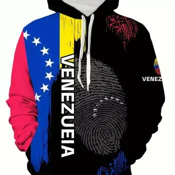 Мужская толстовка с капюшоном и принтом флага Венесуэлы из полиэстера с 3D-принтом, повседневный пуловер с длинным рукавом, слегка эластичная, весна/осень S