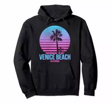 Venice Beach California Vintage Retro Palm Tree Beach Hoodie чёрный