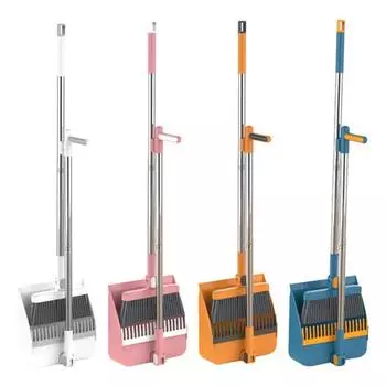 Веник с длинной ручкой и совком для мусора. Регулировка угла щетины на 180 градусов. Жесткий набор. Щетка с пряжкой. синий