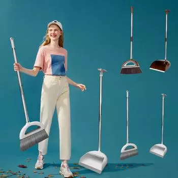 Веники для дома, 180, вращающиеся, стоячие, с пряжкой для хранения, набор веников и совка для мусора, со скребками и скребком, глубокая уборка, подходит для дома Free Size кофейный
