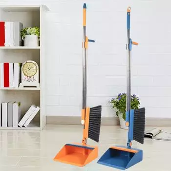 Веники Для использования в помещении, вращающиеся, стоячие, с пряжкой для хранения, набор веников и совка для мусора, со скребками и скребком, глубокая очистка, подходит для дома Free Size синий