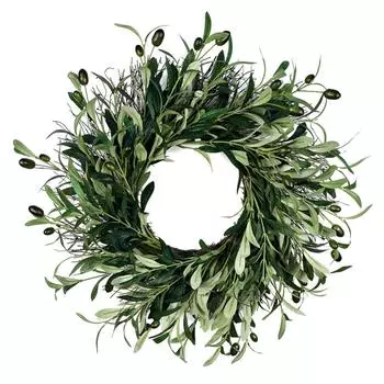 Венки из оливковых ветвей, гирлянды, искусственные оливковые бобы для входной двери с оливковыми листьями, венок из зелени, рождественская гирлянда зелёный