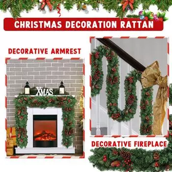 Венок 106,3 дюйма Рождественский венок, зеленый искусственный венок с шишками и красными ягодами, искусственное украшение для внутреннего и наружного использования, сад One Size
