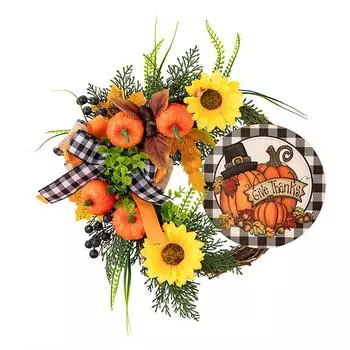 Венок-бант на День благодарения Домашняя вечеринка Тематический декор из искусственных ягод Пластиковое украшение для стены/двери 40см*40см